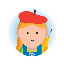 An illustration of a girl holding a paint brush wearing a red beret